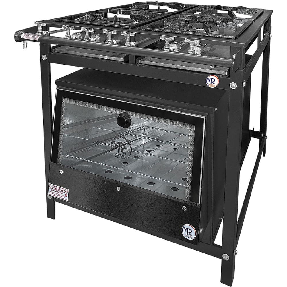 Fogão Industrial 4 Bocas Com Forno Alta Pressão 30x30 Mr Fogões