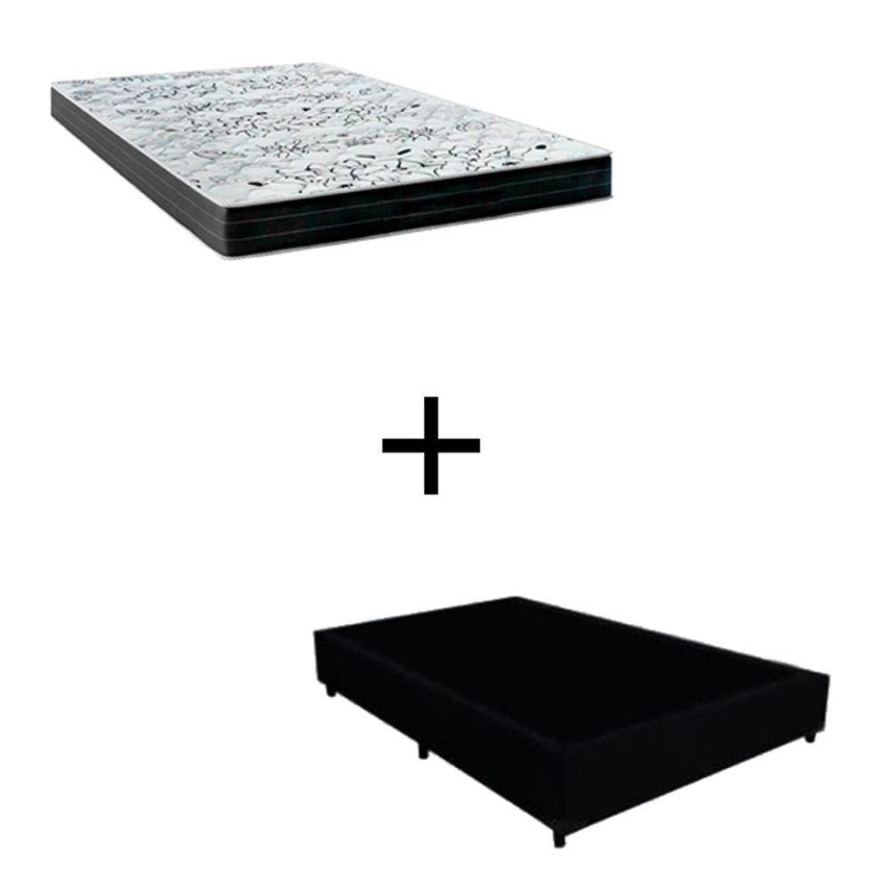 Cama Box Casal - Tecido Sintético Preto com Colchão Extra Firme D28 - Suporta 80Kg