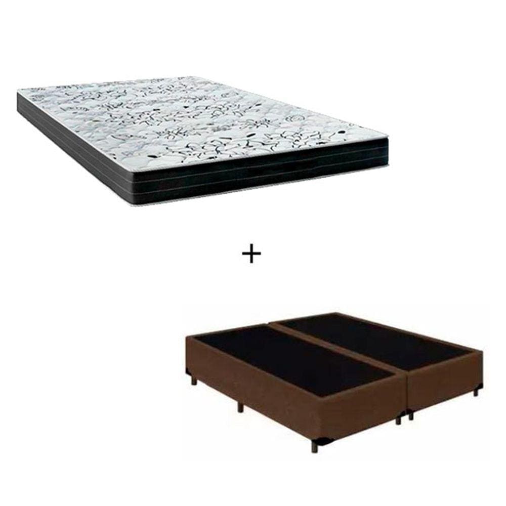 Cama Box Casal Bipartido - Tecido Sintético Marrom com Colchão Extra Firme D28 - Suporta 80Kg