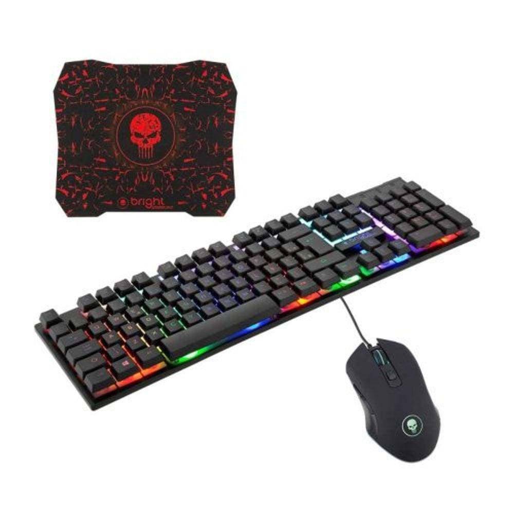 Kit Gamer Bright Teclado e Mouse 6 Botões com Led e Mouse Pad