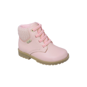 Bota Coturno Infantil Feminina Ortopé Baby Boot Couro com Detalhe Tecido Rosa