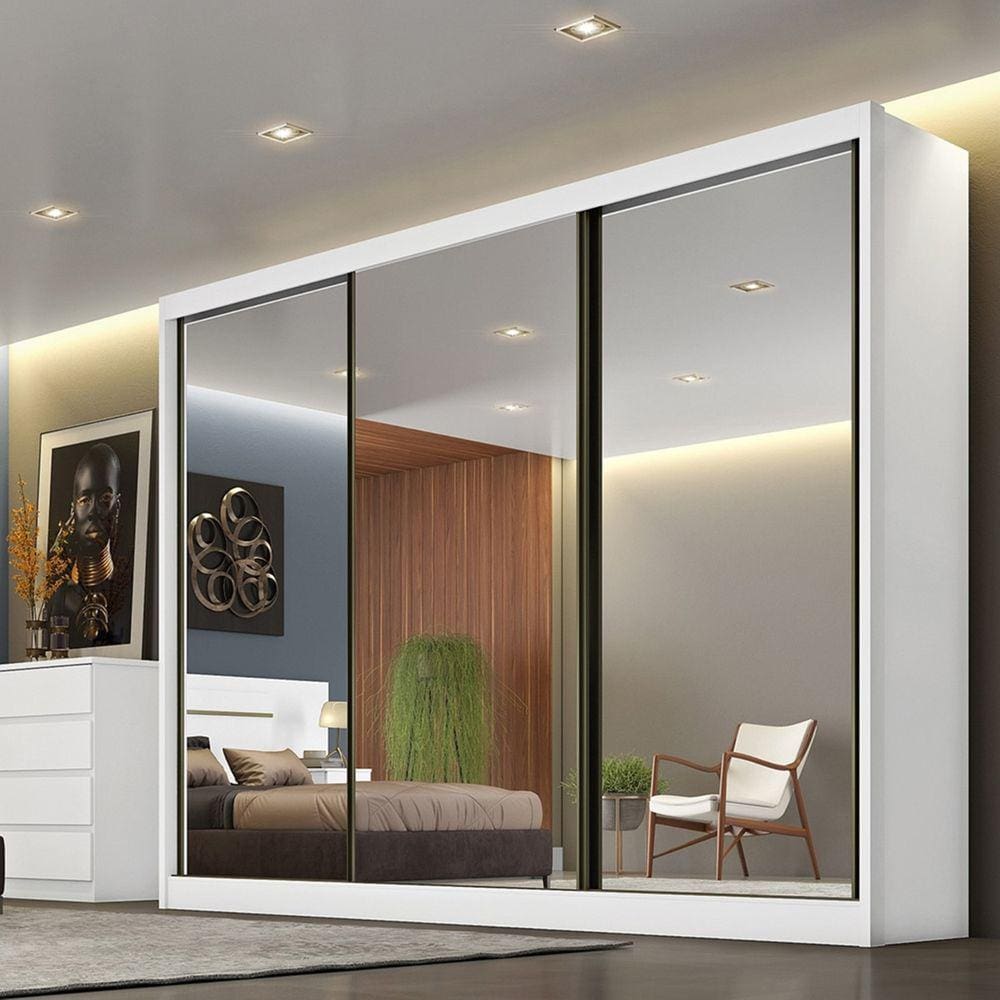 Guarda-Roupa De Casal Com Espelhos 3 Portas 8 Gavetas Londres Novo Horizonte