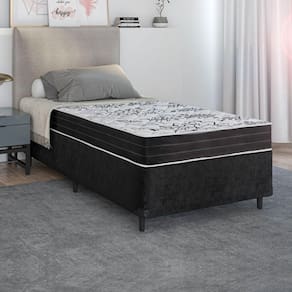 Cama Box Solteiro Sintético Preto com Colchão de Espuma Semi Ortopédica Extra Firme Resistente Preto 88x188x52cm Suporta 80kg