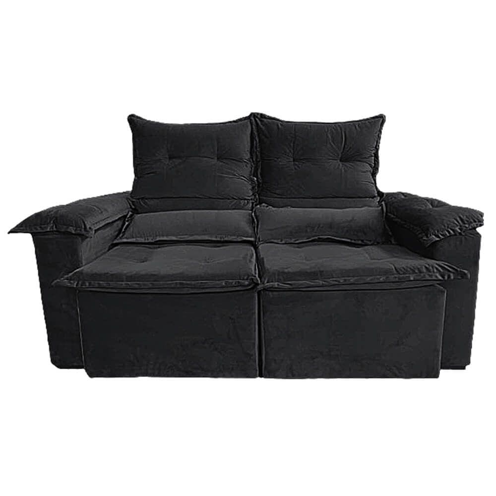Sofá Pequim 2 Lugares Retrátil e Reclinável 180cm Tecido Suede União Cor Preto