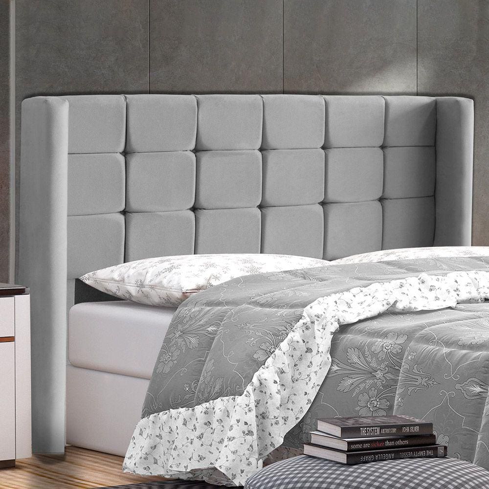 Cabeceira Cama Box Casal King Size Gioconda 195cm Com Frame Veludo Cinza - Abmaza