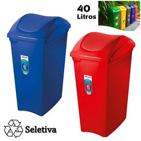 Kit 2 Lixeiras 40 Litros Seletivas Para Plástico Papel Cesto De Lixo Tampa Basculante - Sanremo