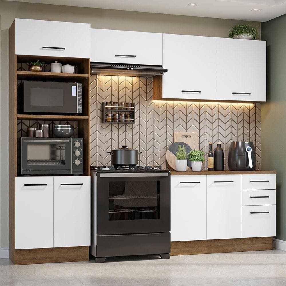 Armário De Cozinha Completa 270cm Rustic/branco Agata Madesa 07 Rustic/branco