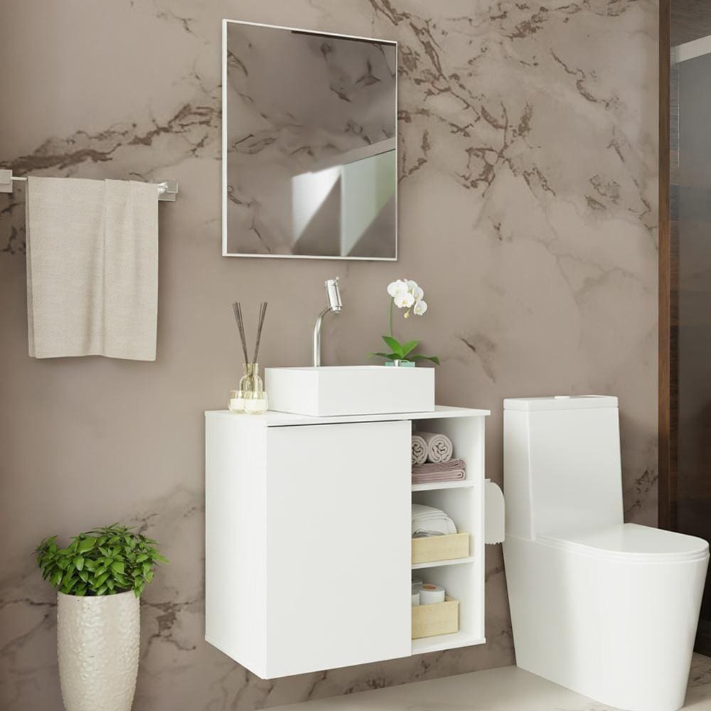Armário Gabinete Com Espelho Para Banheiro 60cm Branco Madesa Branco