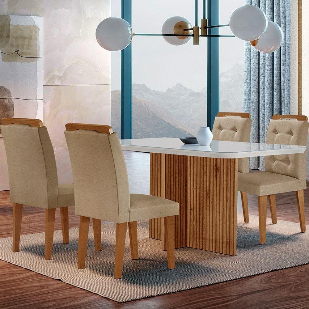 Mesa Olímpia 120cm Mdf Canto Copo Com 4 Cadeiras Carol