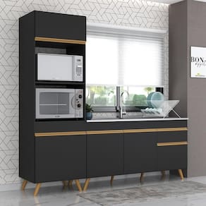 Armário De Cozinha Compacta 212cm Multimóveis Preto/dourado