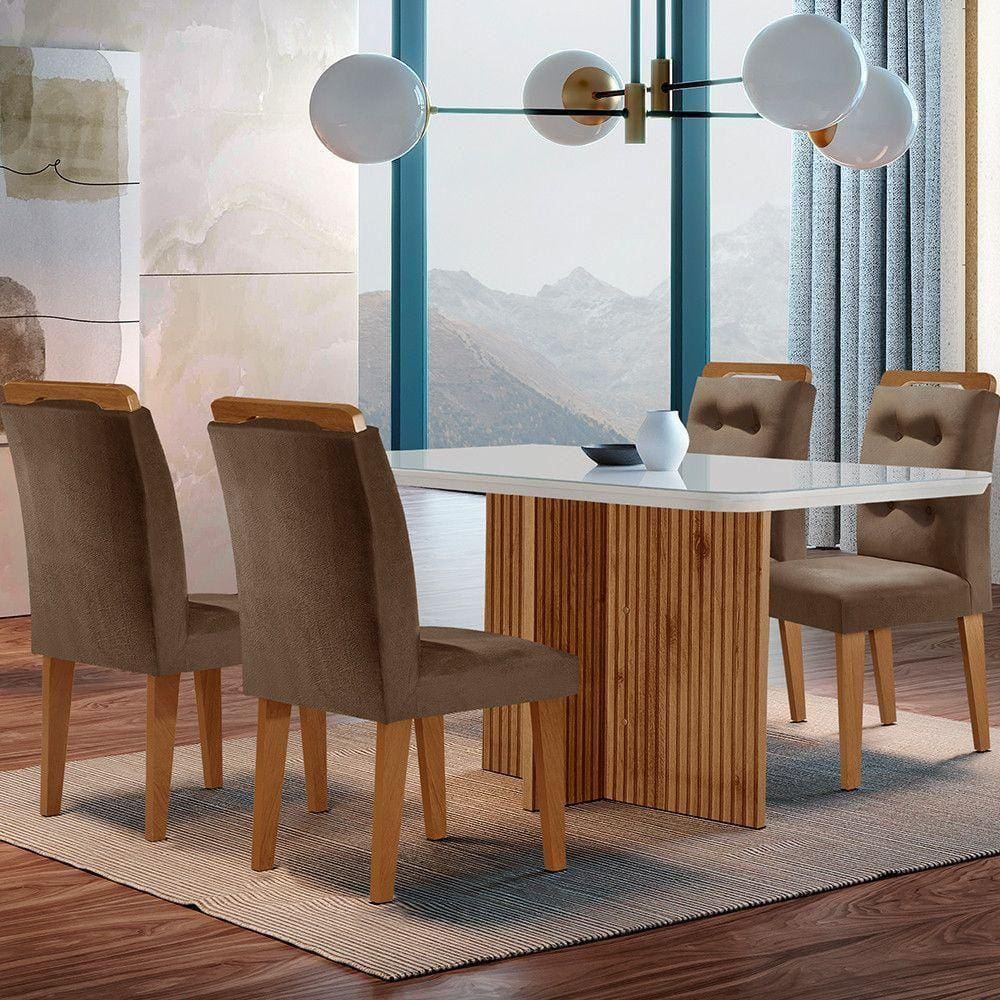 Mesa Olímpia 120cm Mdf Canto Copo Com 4 Cadeiras Carol