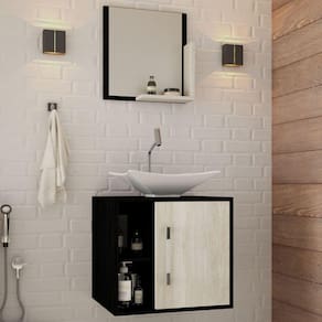 Armário De Banheiro Com Cuba E Espelho Soft 1 Porta Preto Onix/snow 13684 - Compace