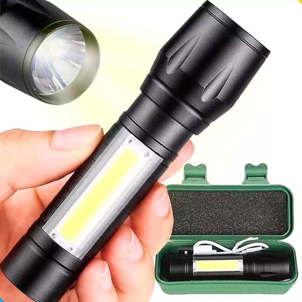 Lanterna Mais Forte Do Mundo Ultra Potente Sitio Fazenda Recarregavel USB Com Zoom de 500m 3 Modos + Estojo + Cabo