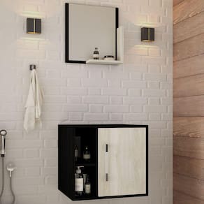 Armário De Banheiro 1 Porta 2 Prateleiras Com Espelho Preto Onix/snow 14699 - Compace