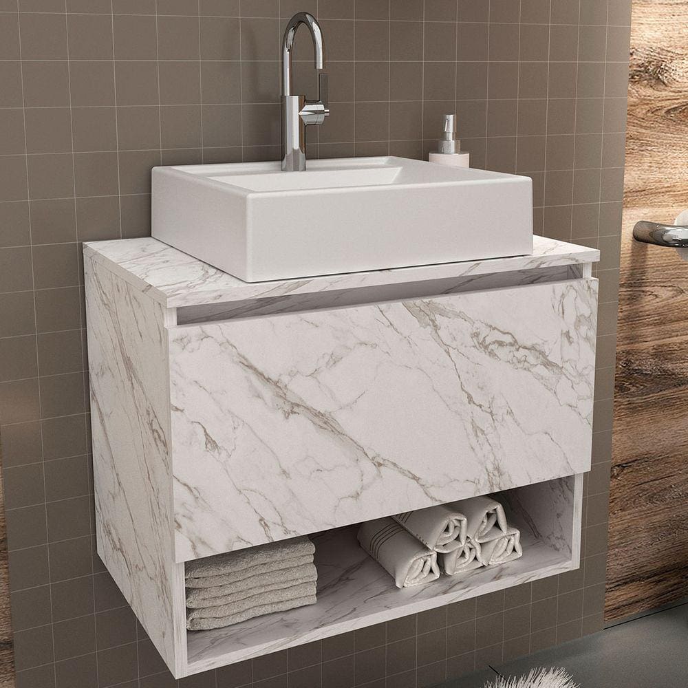 Armário De Banheiro 1 Porta 1 Prateleira Mármore Branco Bn3606 - Tecno Mobili