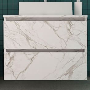 Armário De Banheiro 2 Gavetas Mármore Branco Bn3607 - Tecno Mobili
