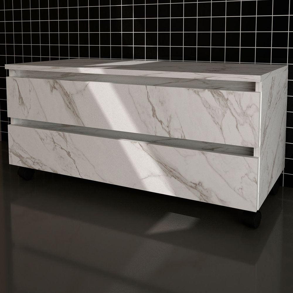 Armário De Banheiro 2 Gavetas Mármore Branco Bn3603 - Tecno Mobili