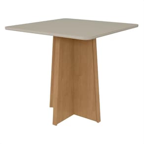 Mesa de Jantar 90x90cm Tampo MDF/Vidro Celebrare Móveis Lopas Amêndoa Clean/Off White