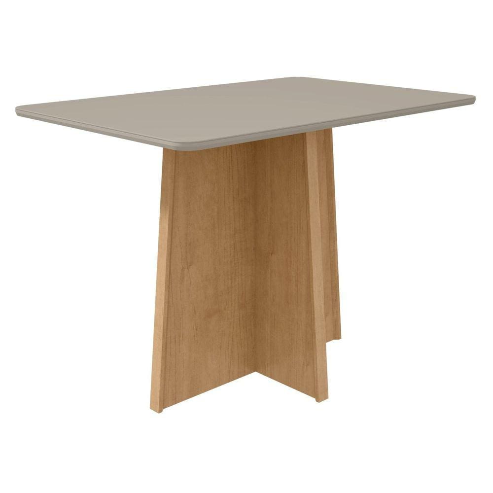 Mesa de Jantar 120x80cm Tampo MDF/Vidro Celebrare Móveis Lopas Amêndoa Clean/Off White