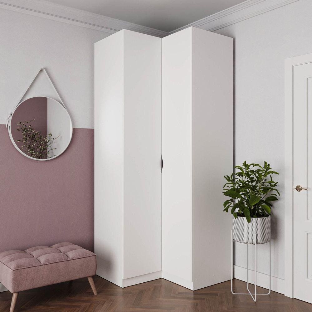 Guarda Roupa de Canto Reto Modular 3 Prateleiras 2 Gavetas Hera CabeCasa MadeiraMadeira Branco Geada