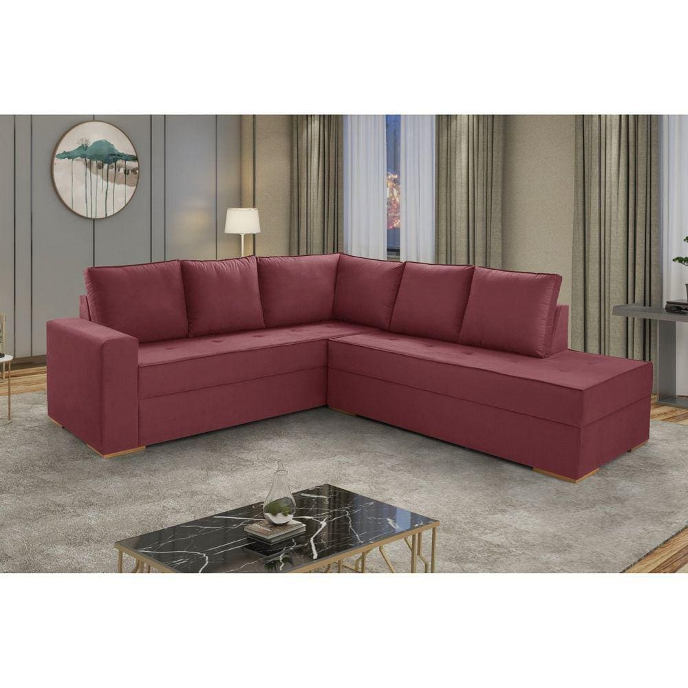 Sofá de Canto com Chaise Lado Direito Laura Yescasa Bordô