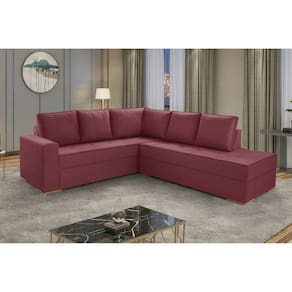 Sofá de Canto com Chaise Lado Direito Laura Yescasa Bordô
