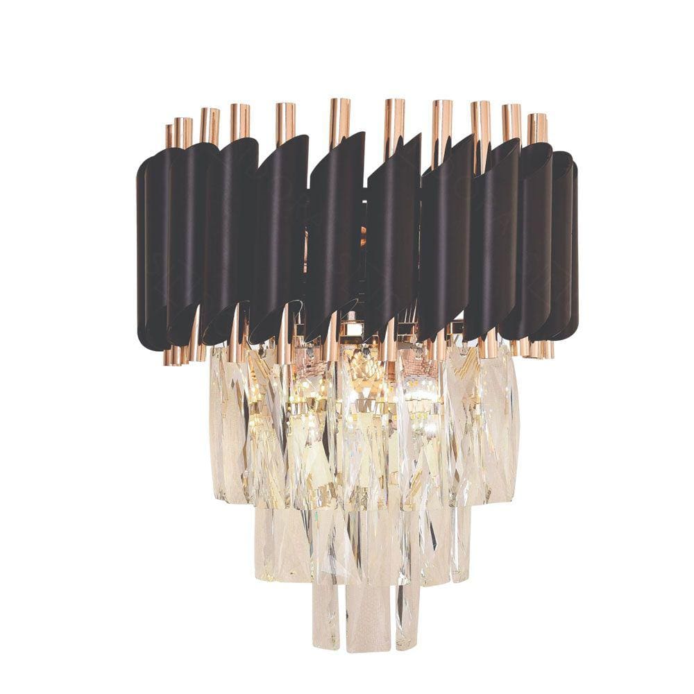 Arandela Preta e Dourada Cristal 30cm 2E14