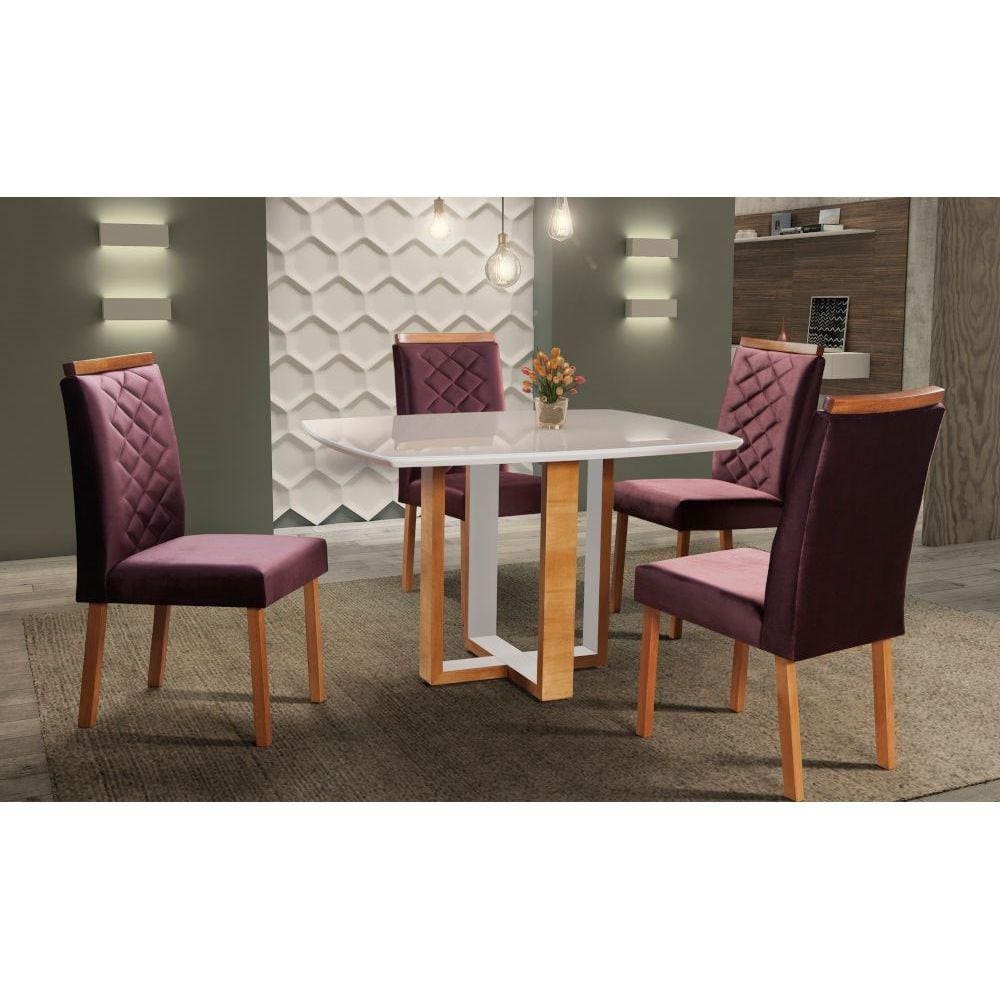 Sala de Jantar Completa com 4 Cadeiras 1,20x0,90 metros - Atlas Milão - Art Salas