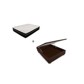 Cama Box Baú Viúva 128 Tecido Sintético Marrom com Colchão Paris de Molas Ensacadas Preto 26x128x188