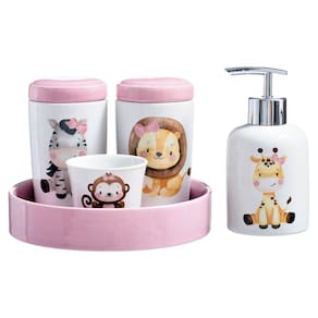 Kit Higiene Bebê Porta Algodão Banheiro Quarto Nuvem Safari KB- 023