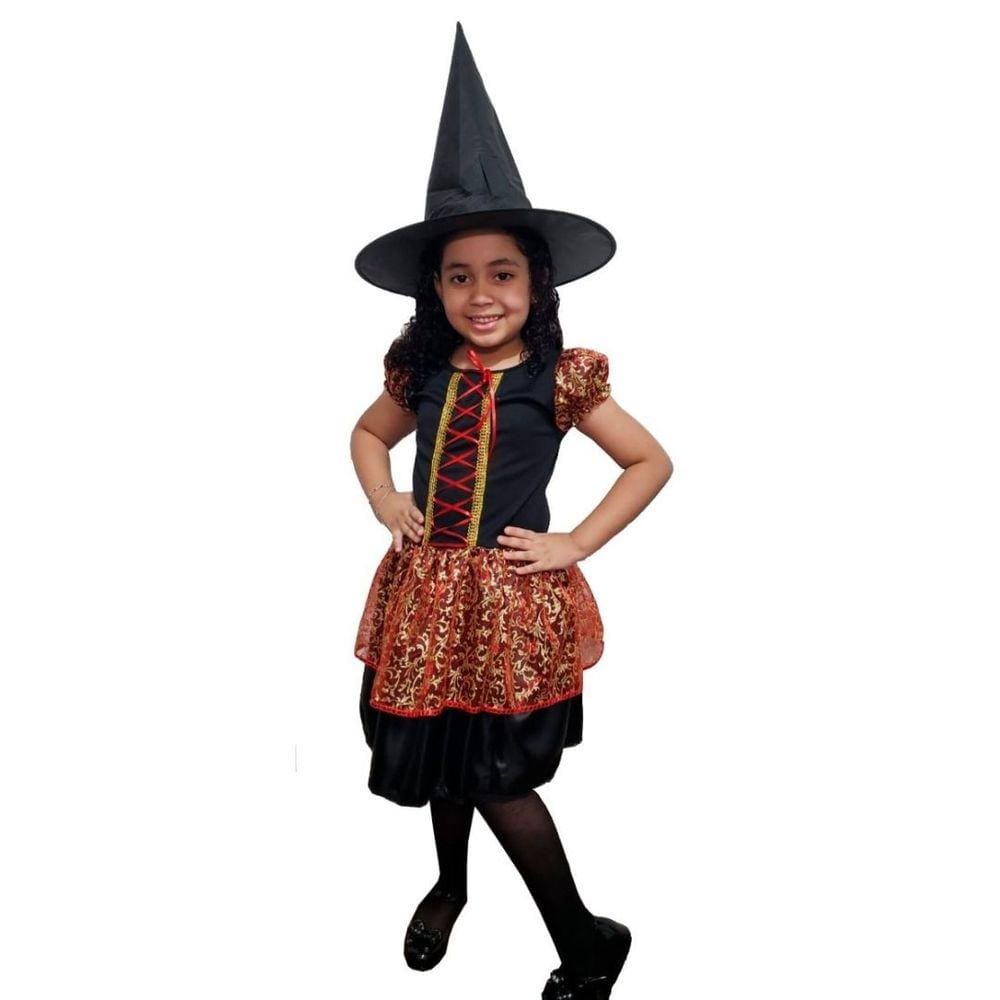 Fantasia Bruxinha Infantil Dourado com Chapéu