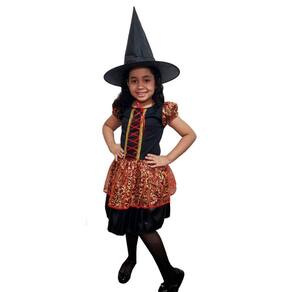 Fantasia Bruxinha Infantil Dourado com Chapéu