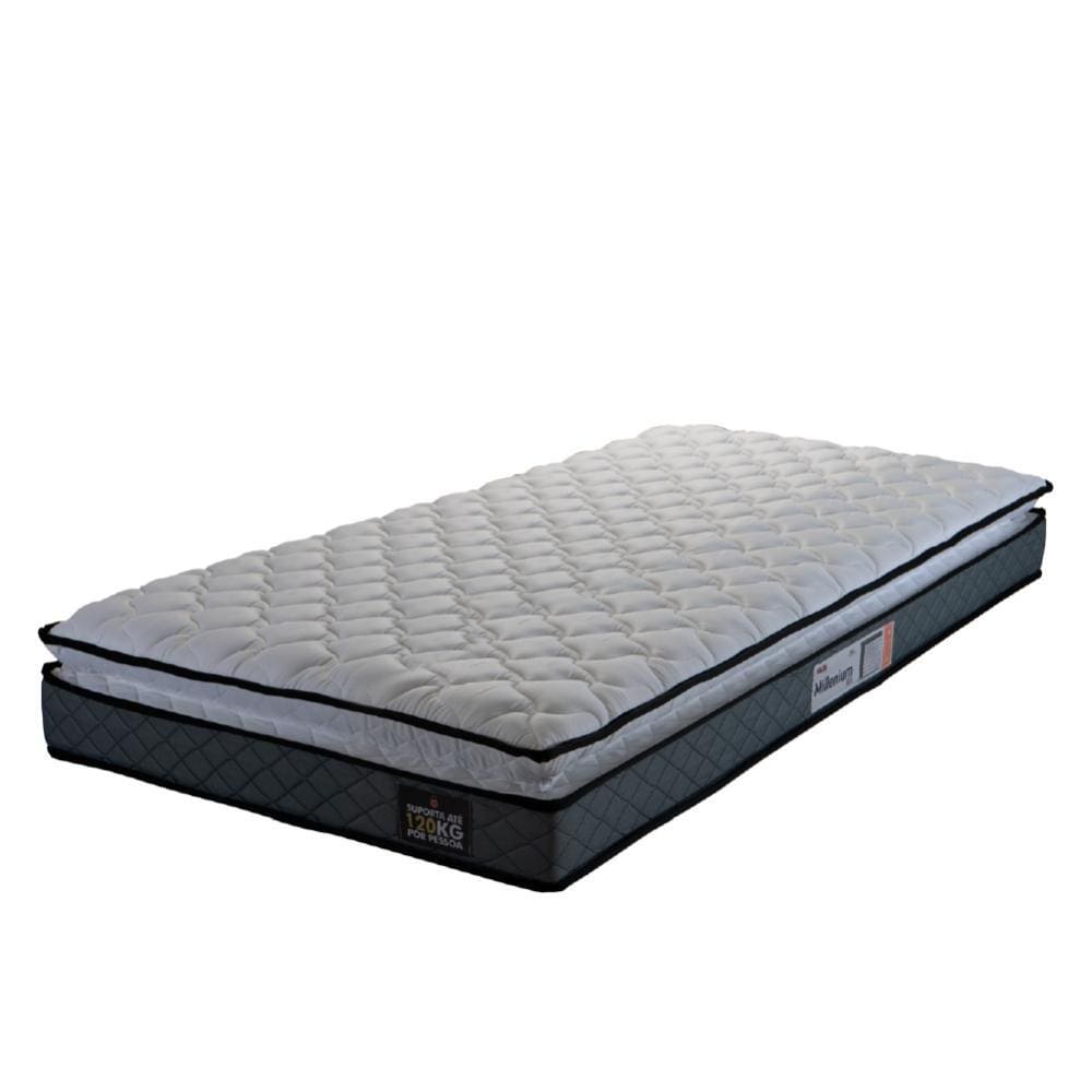 Colchão Solteiro Espuma D33 Pillow Top Millenium 88x188x19cm Cinza/Branco Hellen - Suporta até 120kg por Pessoa