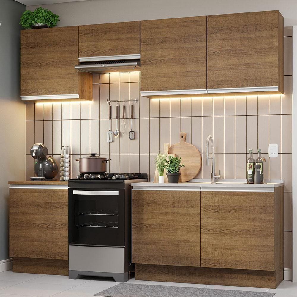 Armário De Cozinha 240Cm Rustic Glamy 09 Rustic
