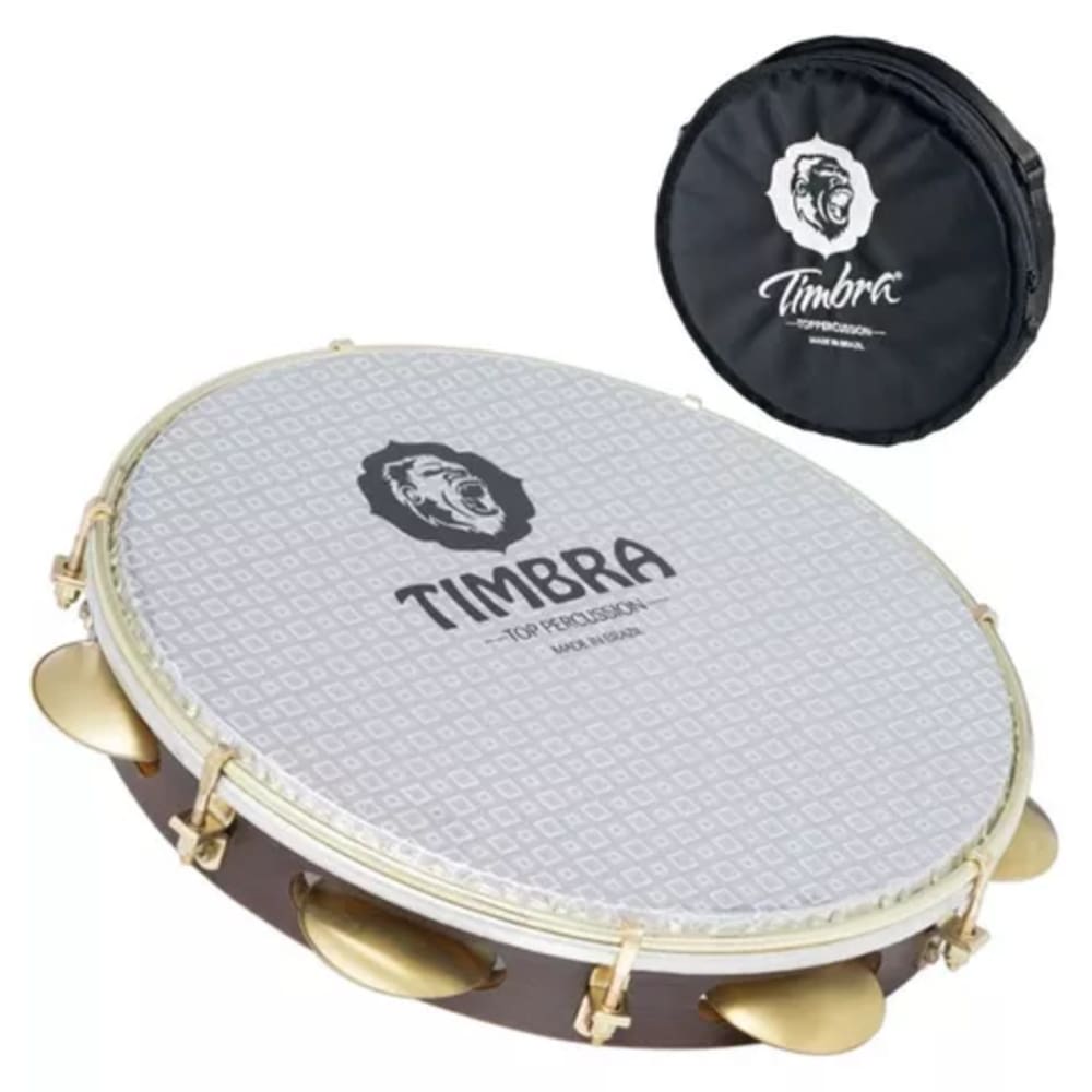 Pandeiro Timbra Profissional 10 Formica Chocolate C/Aro Niquelado Pele Prismatica C/Capa