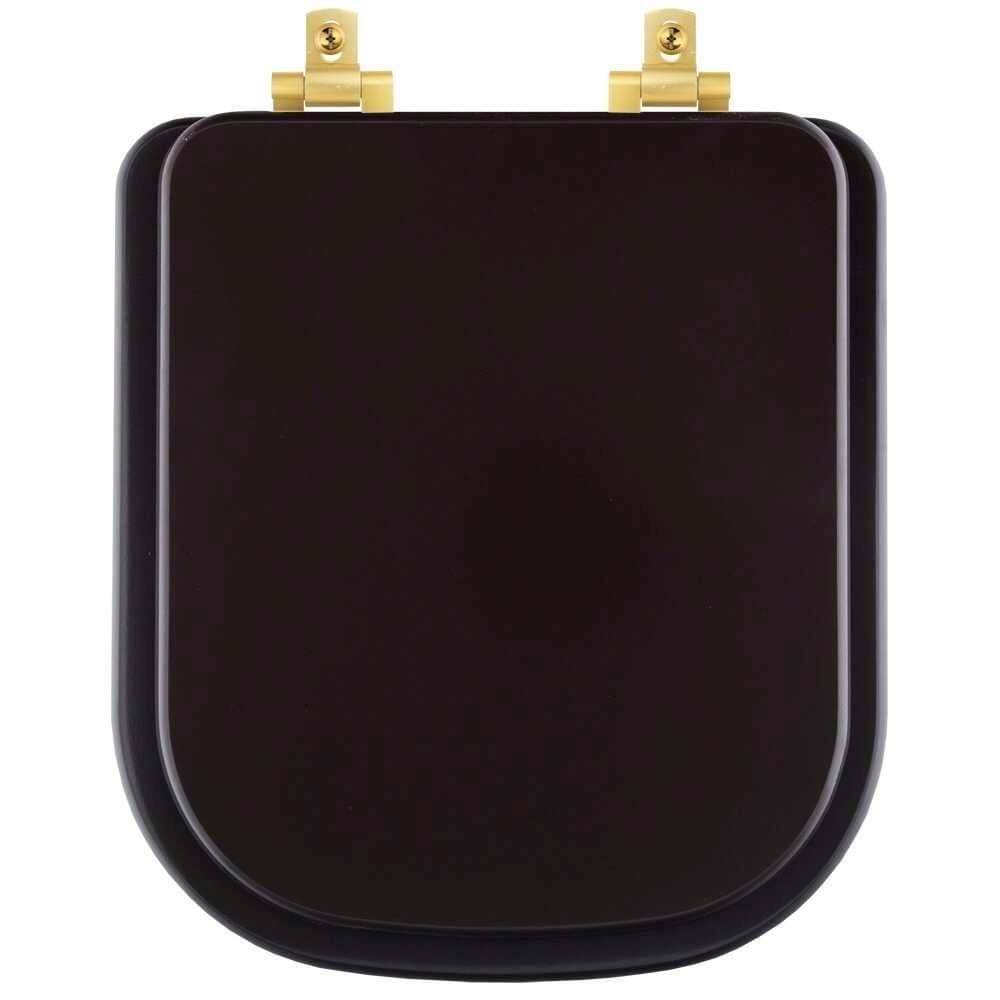Assento Sanitário Mdf Soft Close Quadra Marrom Fosco Para Vaso Deca Com Ferragem Dourada