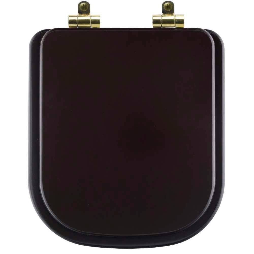 Assento Sanitário Poliéster Soft Close Quadra Marrom Fosco Para Vaso Deca Com Ferragem Dourada