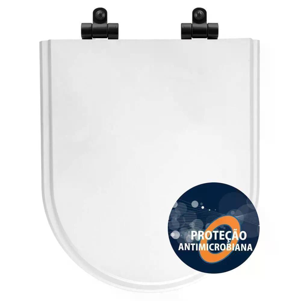 Assento Sanitário Poliéster Antibactéria Soft Close Level Branco Para Vaso Deca Com Ferragem Preta