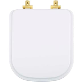 Assento Sanitário Mdf Soft Close Quadra Branco Para Vaso Deca Com Ferragem Dourada