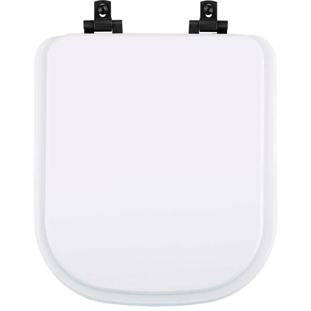 Assento Sanitário Mdf Soft Close Quadra Branco Para Vaso Deca Com Ferragem Preta