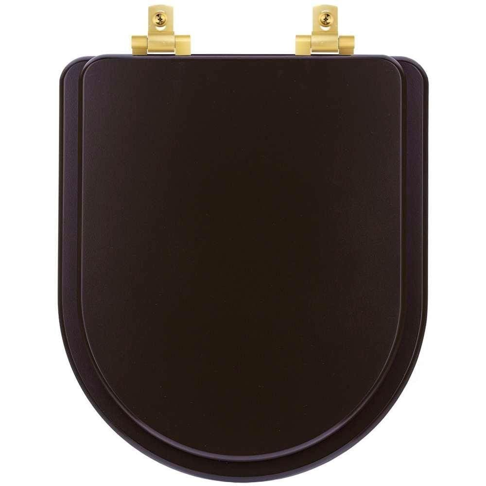 Assento Sanitário Mdf Soft Close Level Marrom Fosco Para Vaso Deca Com Ferragem Dourada