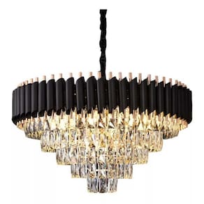 Lustre Redondo Preto e Dourado com Cristais 11E14 70cm