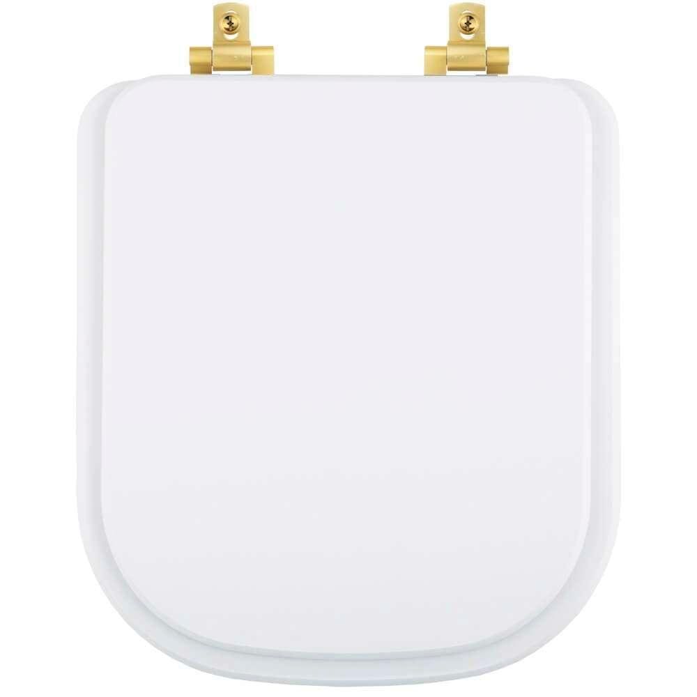Assento Sanitário Mdf Soft Close Piano Branco Para Vaso Deca Com Ferragem Dourada