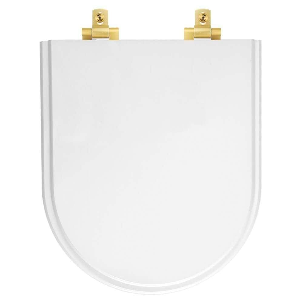 Assento Sanitário Mdf Soft Close Level Branco Para Vaso Deca Com Ferragem Dourada