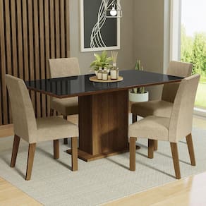 Conjunto Sala de Jantar Mesa Tampo de Vidro 4 Cadeiras Rustic/Preto/Imperial Avril Madesa