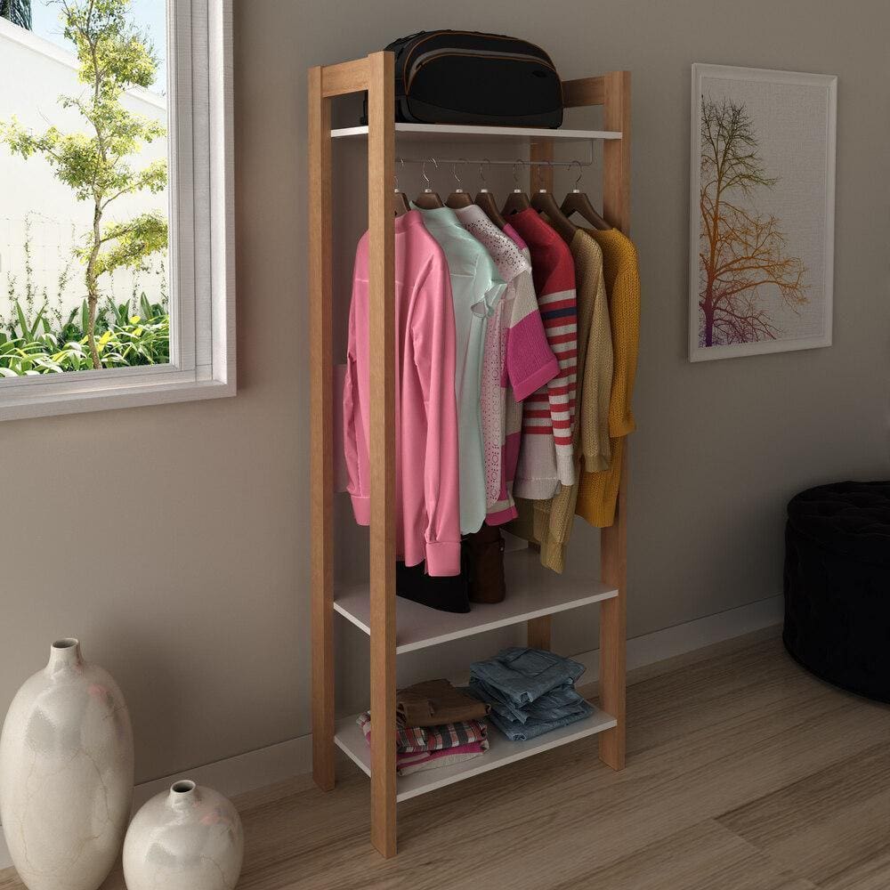 Armário Closet com Prateleira Multimóveis CR35007 Branco/Amêndoa