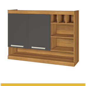 Armário Aéreo 120 cm 100% MDF 2 Portas Adega para 3 Garrafas Burguesa Premium Freijó/Grafite Nesher