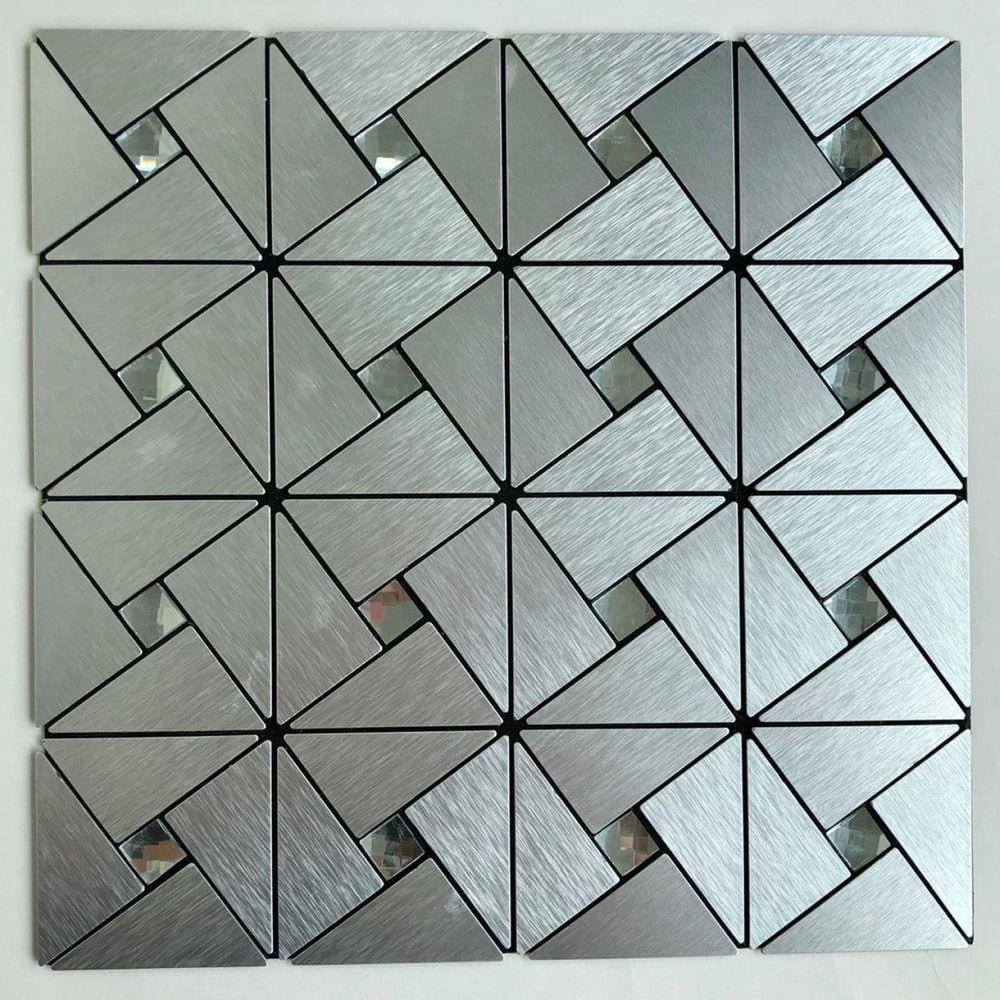 Pastilha de Metal Autocolante 30x30cm Glass Mosaic Prata Escovada
