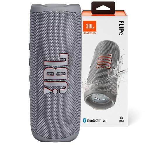 imagem-Caixa de Som Portátil Bluetooth JBL Flip 6 à prova d`água Reproduz 12h Cinza