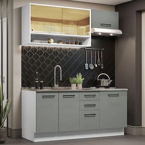 Armário de Cozinha Completa 180cm Branco Cinza Agata Madesa 04